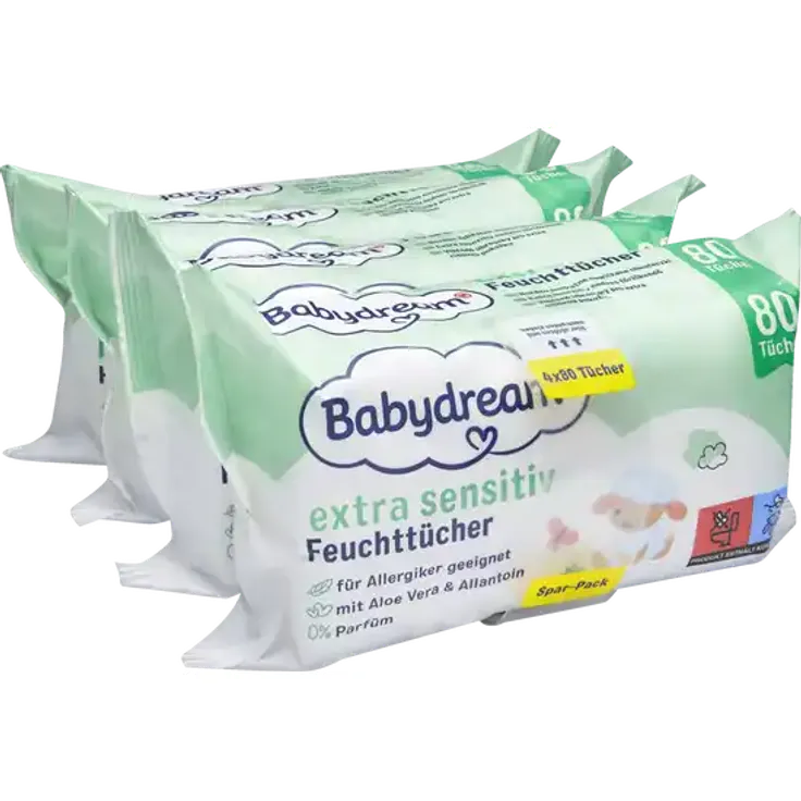 Babydream Extra Sensitive Feuchttücher, 4er Pack