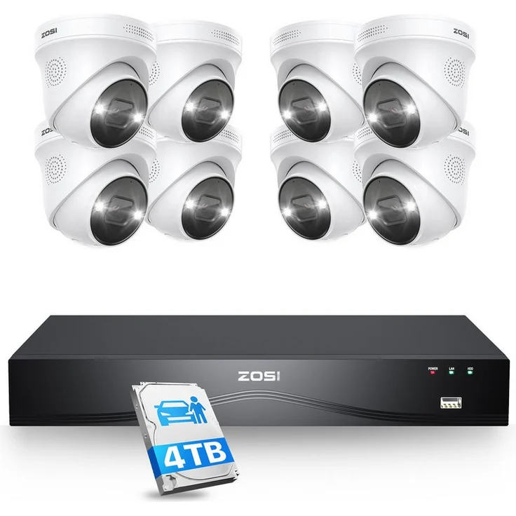 ZOSI C225 4K Sicherheitssystem für 32 Kameras mit 4TB Festplatte Überwachungskamera (8-tlg., mit Zwei-Wege-Audio und AI-Personenerkennung, IP66 Wasserdicht) – Bild 1