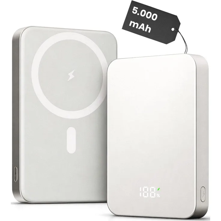 RUHE MagSafe Powerbank 10000 mAh, kabelloses Laden bis 15W, USB-C 22,5W, grau