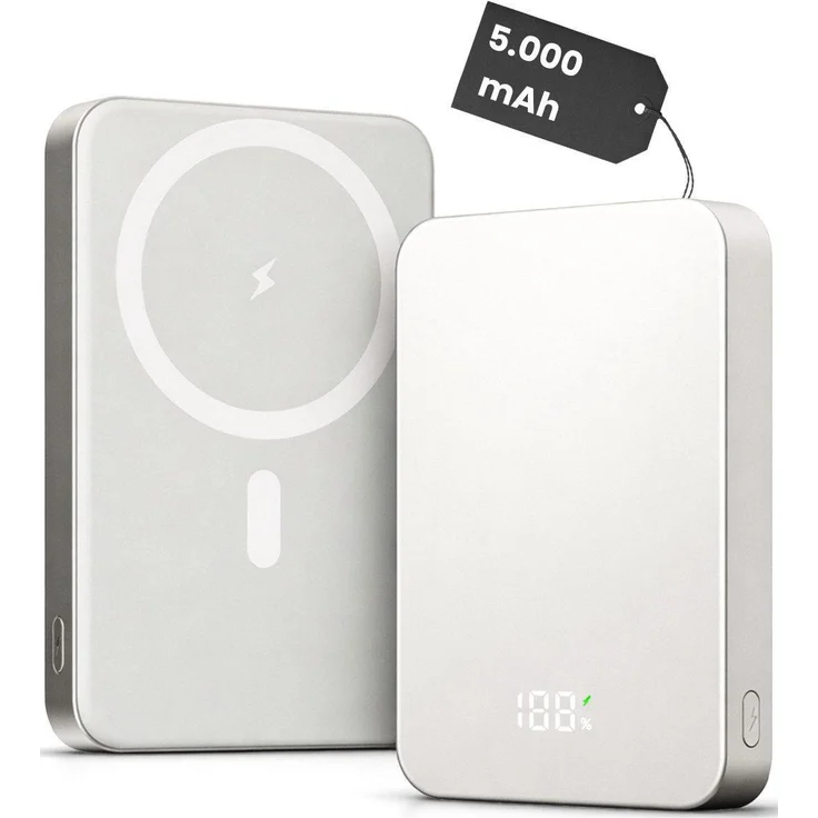 RUHE MagSafe Powerbank 10000 mAh, kabelloses Laden bis 15W, USB-C 22,5W, grau