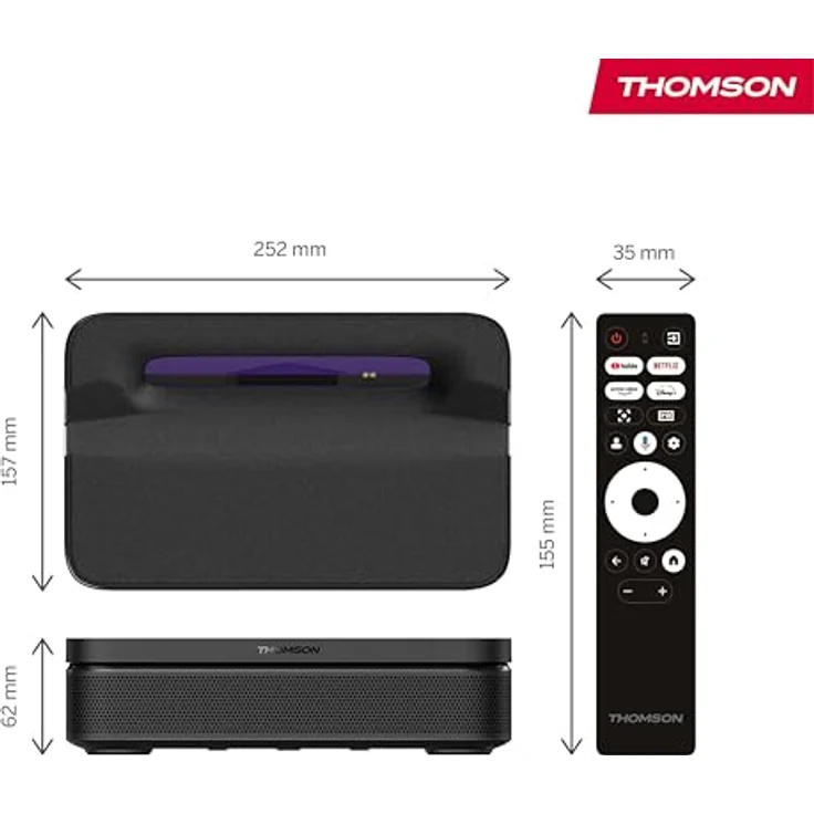 Thomson Sirius PG55B, tragbarer UHD-Laserprojektor mit 600 lm Helligkeit, Google-TV und Akku, Schwarz – Bild 3