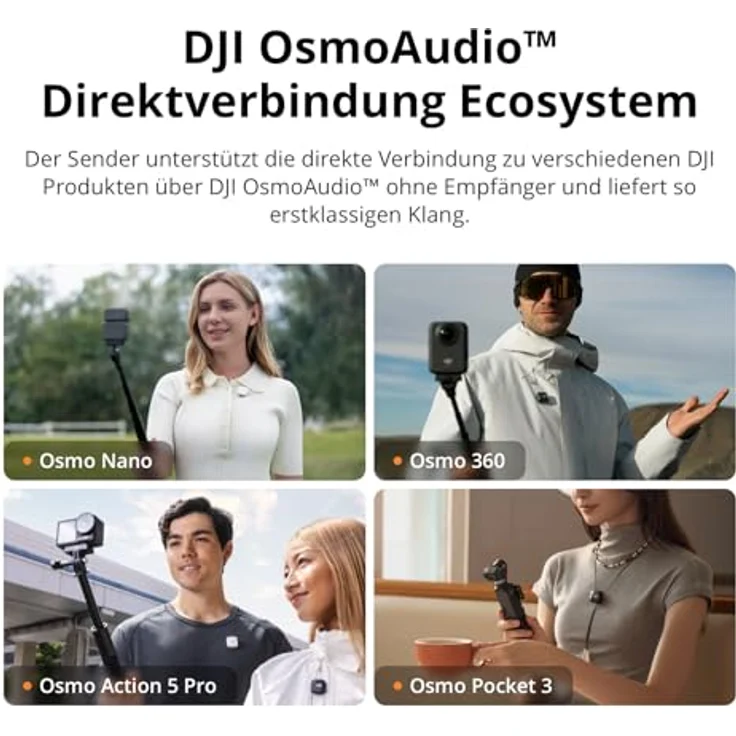DJI Mic Mini, Kabelloses Lavaliermikrofon (2 Sender + 1 Empfänger) mit 10 Std. Akkulaufzeit, Geräuschunterdrückung und 400 m Reichweite für 2-Personen-Vlogs und Interviews – Bild 5