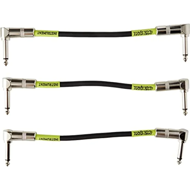 Ernie Ball Patchkabel beidseitig gewinkelt, 15,24 cm, 3er-Pack, schwarz, sauerstofffreies Kupfer, flexible Konstruktion, doppelte Abschirmung