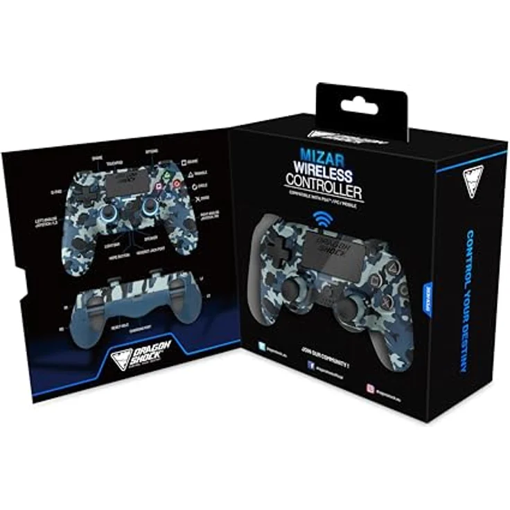 DragonShock Mizar Wireless Gaming Controller, Blau Camouflage mit programmierbaren Tasten, rutschfester Oberfläche und Bluetooth-Verbindung für PS4, PC und mobile Geräte – Bild 7