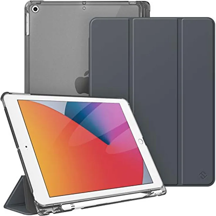 Fintie Hülle für iPad 9. Generation 2021/8. Gen 2020/7. Gen 2019 10.2 Zoll mit Stifthalter, ultradünne leichte Schutzhülle mit transparenter Rückseite und Auto Schlaf/Wach Funktion, Himmelgrau