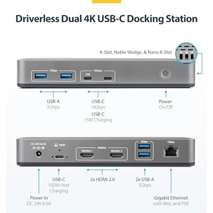 StarTech.com USB-C Dock 2x HDMI 4K60, Laptop-Dockingstation mit 1GbE und 100W PD – Bild 2