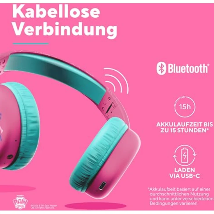 Trust Nouna Wireless Kopfhörer Paw Patrol, Rosa, faltbares Design, integrierter Lautstärkeregler, kabellos und kabelgebunden – Bild 3