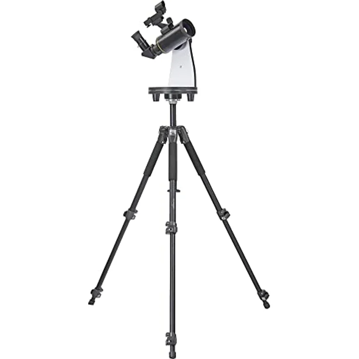 Omegon Dobson Teleskop MightyMak 60 Titania, kompaktes Teleskop mit vergüteter Frontlinse, hochglanz schwarz mit Goldsteifen, inkl. Tischstativ und Tasche – Bild 2