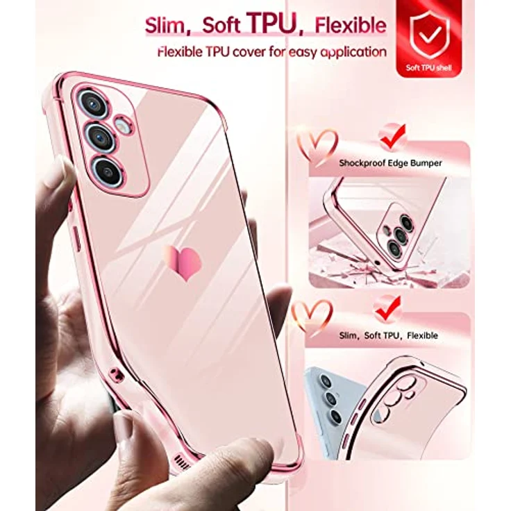 LeYi Handyhülle für Samsung Galaxy A54 5G, Cute Herz Muster, TPU Silikon, Stoßfest, 2*Schutzfolie, Rosa – Bild 4