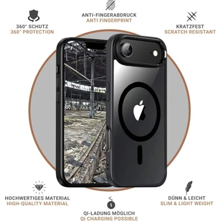 JT Berlin BackCase Pankow Hybrid MagSafe für Apple iPhone Air, 360° Schutz, gepolsterte Ecken, kratzfest, Schwarz/Transparent – Bild 2