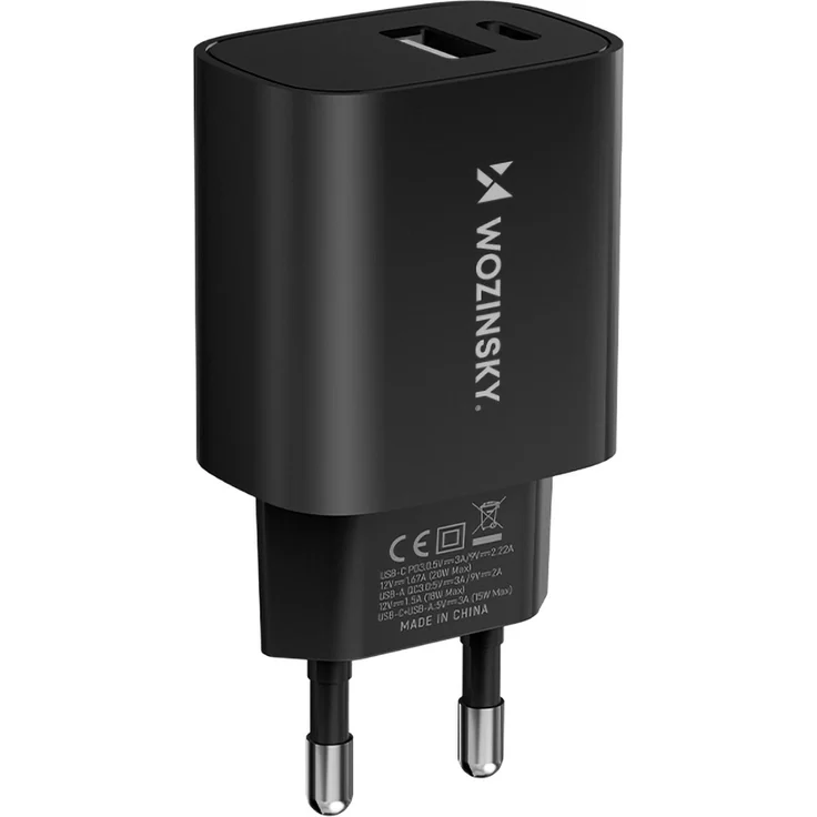 WOZINSKY Netzladegerät WGWCB 20W mit USB-A & USB-C - Schwarz, Handy Zubehör