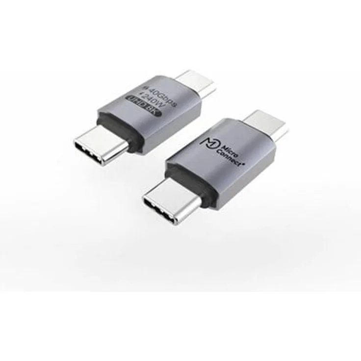 MicroConnect USB-C Adapter, USB-C (M) zu USB-C (M), USB4 Gen3x2, 40 Gbps, 240W, Schwarz