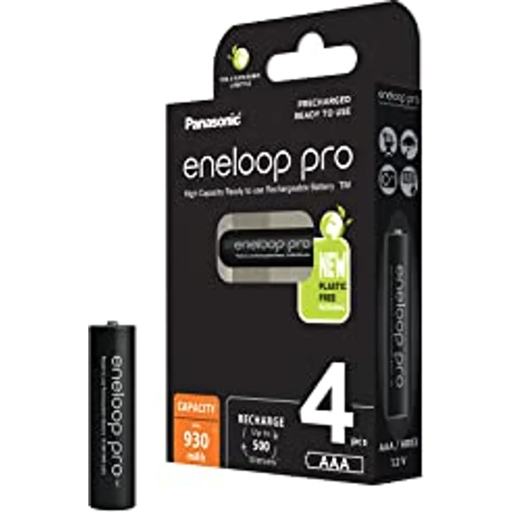 Panasonic eneloop pro, Ready-to-Use NI-MH Akku, AAA/Micro, 4er-Pack, min. 930 mAh, 500 Ladezyklen, geringer Selbstentladung, wiederaufladbarer Akku, plastikfreier Verpackung, black, BK-4HCDE/4BE – Bild 1