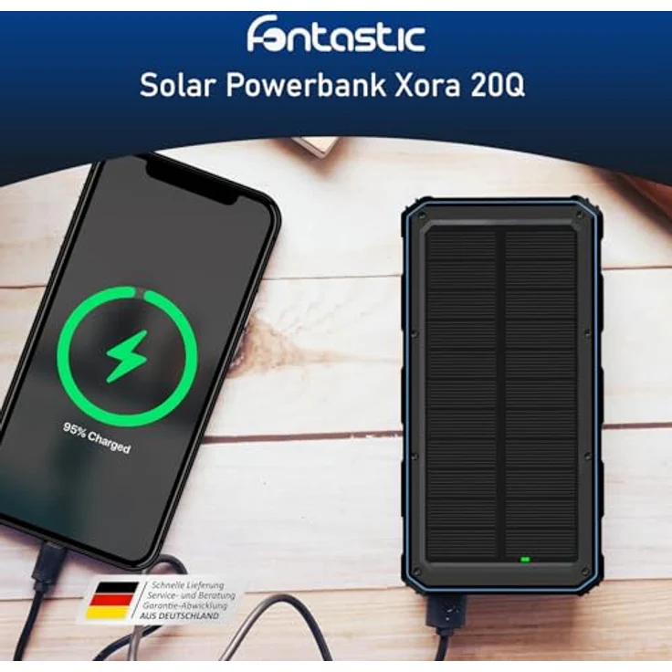 FONTASTIC „Xora 20Q“ Solar Powerbank 20000mAh, Schnellladefunktion mit 2x USB-A FC und 1x USB-C PD, IPX4 Outdoor Solar-Ladegerät für Handy – Bild 2