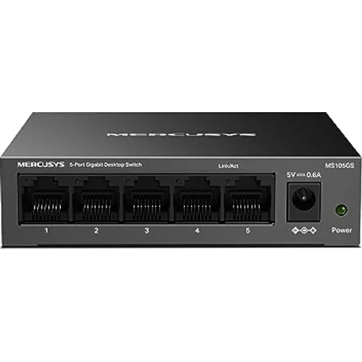 MERCUSYS MS105GS 5-Ports Gigabit Netzwerk Switch, Unmanaged LAN Switch Netzwerk Switch, Plug and Play, Metallgehäuse, Lüfterlos, 10/100/1000 Mbps, Stahlgehäuse, Energiesparend