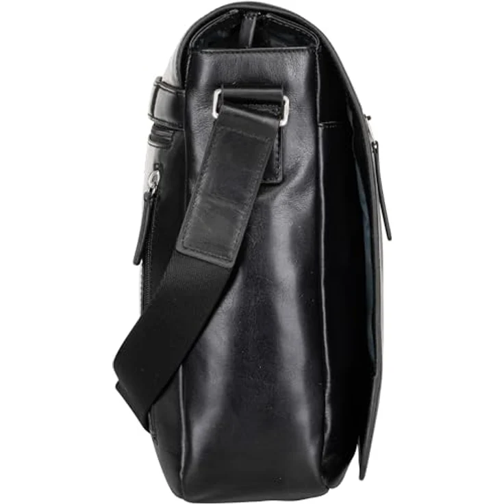 Jost Umhängetasche Skagen L, Messenger Bag aus edlem Vollrindsleder mit vielen Fächern, Schwarz – Bild 7