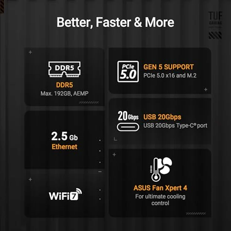 ASUS TUF Gaming B850-PLUS WiFi Mainboard Sockel AMD AM5 (AMD B850, ATX, PCIe 5.0, WiFi 7, 2X PCIe 4.0 M.2, Aura Sync) - Fortschrittliche AI-PCs, AMD Ryzen 9000/8000/7000, Verbesserte Stromversorgung, Ultraschnelle Konnektivität – Bild 5