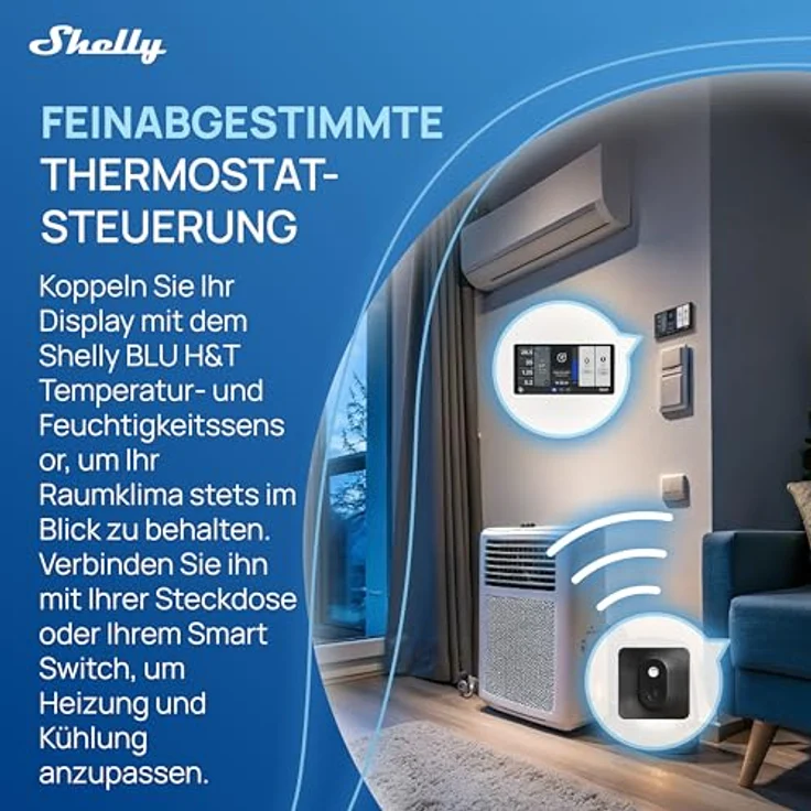 Shelly Wall Display X2 Black, Smart Home Hub mit BLU H&T Sensor für Temperatur, Luftfeuchtigkeit und Lichtsteuerung, Schwarz – Bild 7