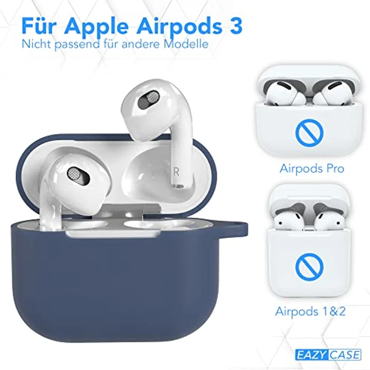 EAZY CASE Kopfhörer-Schutzhülle Silikon Hülle kompatibel mit Apple AirPods 3, Qi-Charging möglich Stoßfest Fullcover Hülle Box (Schwarz) – Bild 2