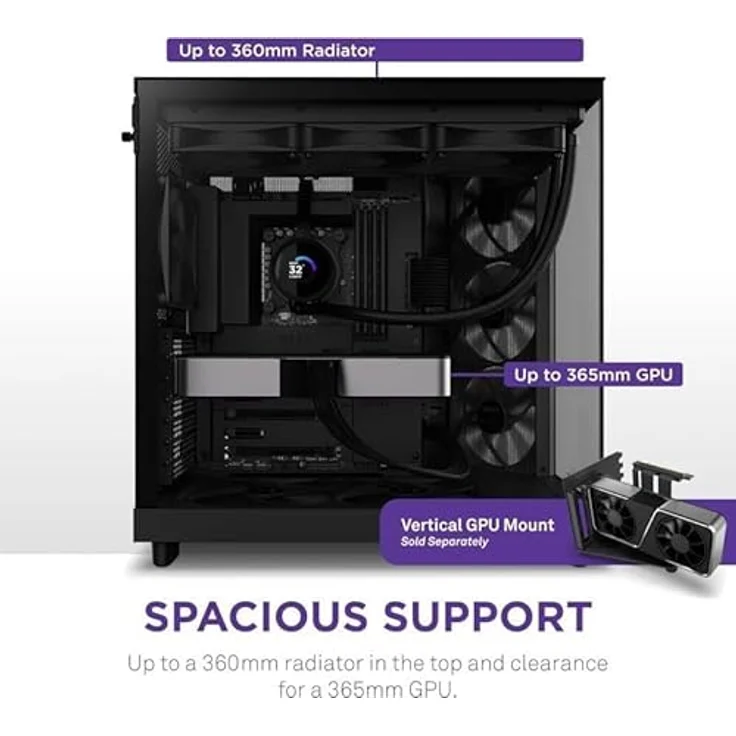 NZXT H6 Air Flow Mid Tower (ATX), PC Gehäuse, Schwarz, mit 3x 120 mm installierten vorderen Ventilatoren – Bild 7