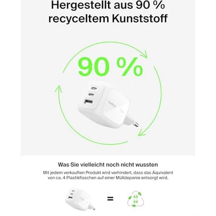 Belkin Boostcharge 70 W USB-C Ladegerät, 2x USB-C und 1x USB-A, effizientes Schnellladen, weiss – Bild 7