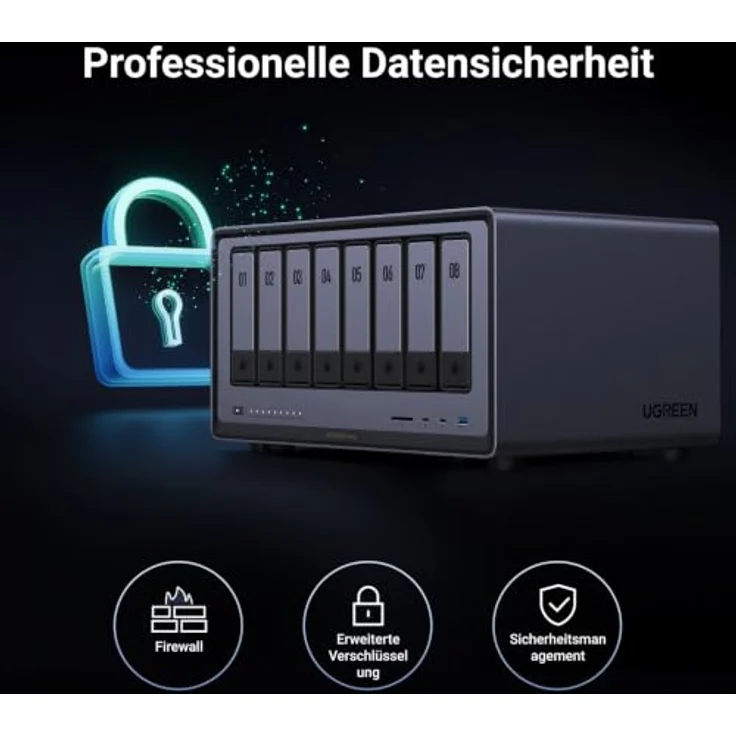UGREEN NASync DXP8800 Ultra 8-Bay NAS, Intel Core 7, 8GB DDR5 bis 96GB, Dual 10GbE, Dual Thunderbolt 4, 2x M.2 NVMe, 128GB SSD, PCIe Gen4 x4, SD 4.0, 8K HDMI – Bild 4