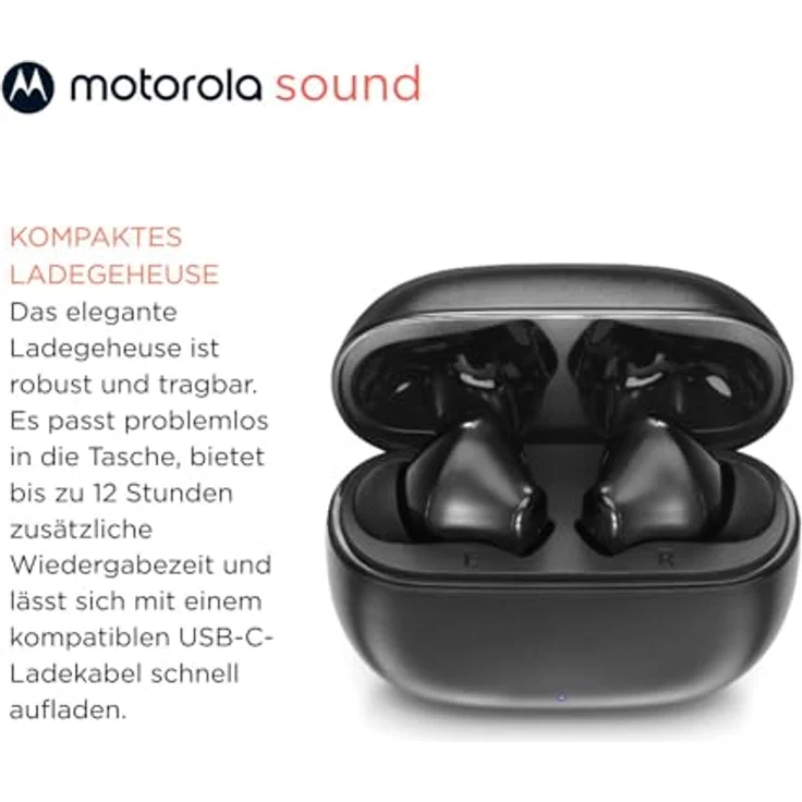 Motorola Buds 125, True Wireless In-Ear Kopfhörer mit IPX5 Spritzwasserschutz, 17 Stunden Akkulaufzeit, Schwarz – Bild 6
