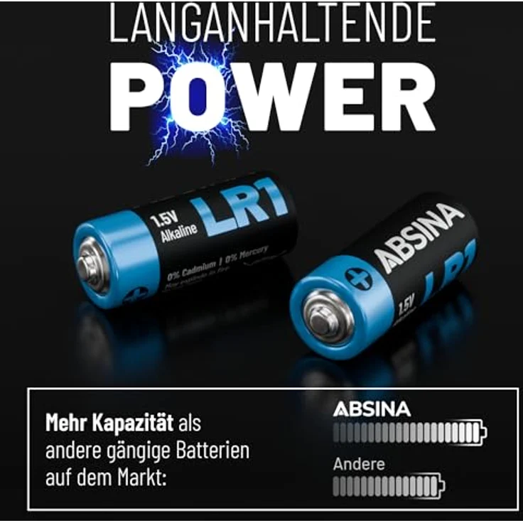 ABSINA ABSINA LR1 Alkaline 1.5V 16er Pack Batterie, hohe Kapazität & Temperaturbeständigkeit – Bild 5