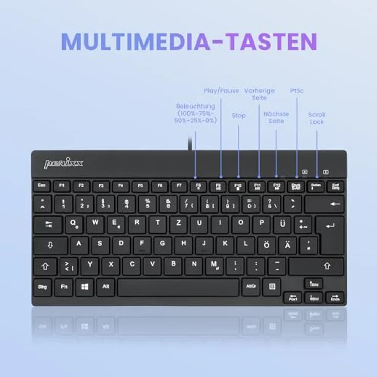 Perixx Periboard-326 Mini schwarz, LEDs weiß, USB, DE QWERTZ (11608) – Bild 3