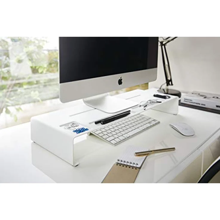 YAMAZAKI Tower Bildschirmständer, Stahl, Platzsparende Erhöhung für Ihren Monitor, Weiß, One Size – Bild 2