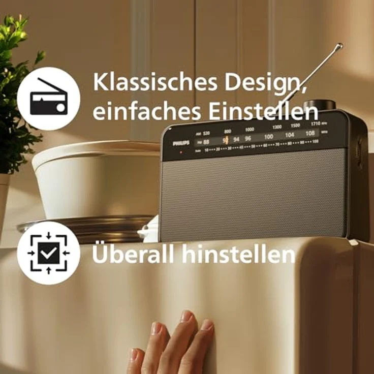 Philips TAR2509 FM-/MW-Kofferradio, klare Empfangsqualität, tragbares Design, schwarz – Bild 4