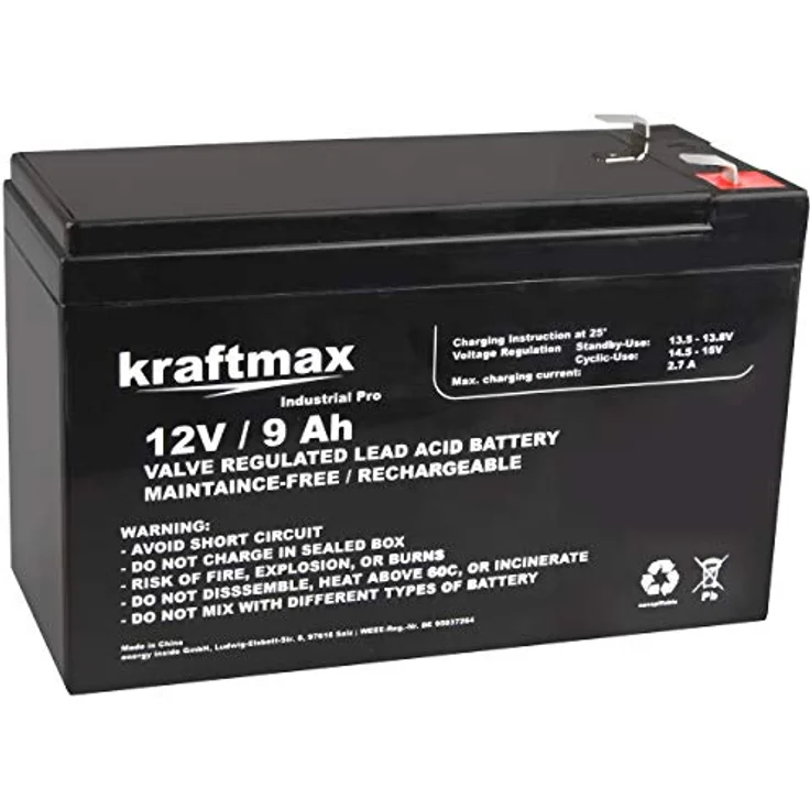 Kraftmax Industrial Pro Bleiakku [ 12V / 9Ah ] AGM Hochleistungs- Blei Akku der Neusten Generation, Industriequalität, für Profianwendungen geeignet – Bild 2