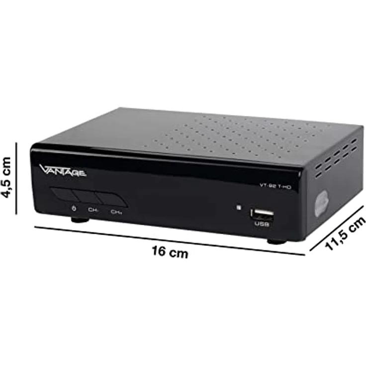 Sky Vision VT-92 DVB-T/T2 Reciever, Empfang Aller freien SD und HD DVB-T2 Sender, Digital, Full-HD 1080p, HDMI, SCART, Mediaplayer, USB 2.0, 2m HDMI Kabel, aktive DVB-T2 Zimmerantenne, Schwarz – Bild 3