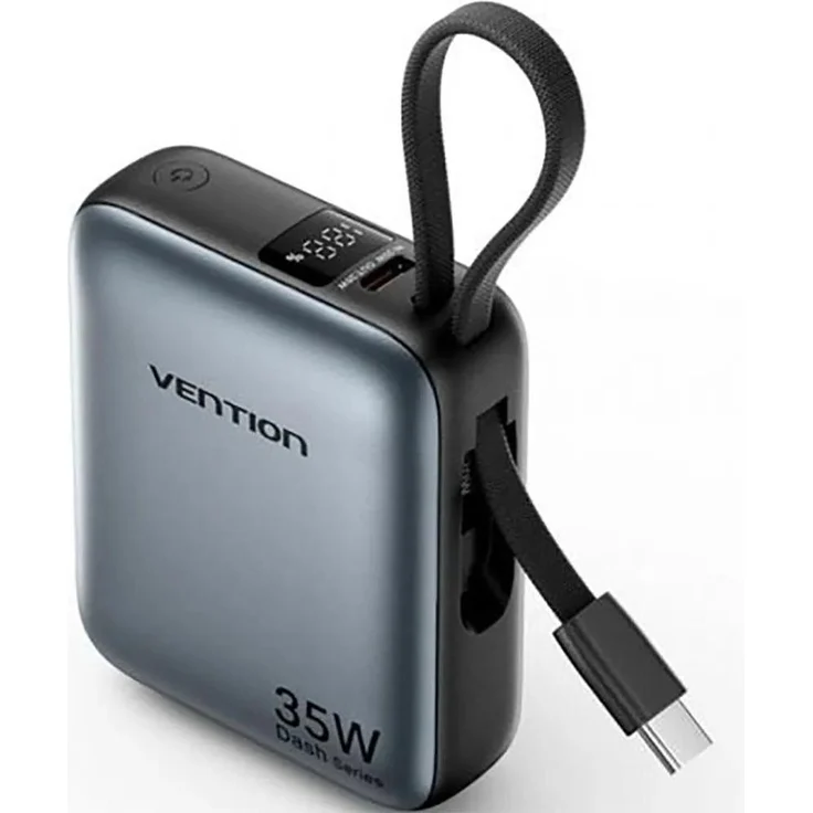 Vention Fhfh0 Powerbank 10000 mAh, tragbares Ladegerät in Grau mit USB-C Anschluss und schnellem Laden