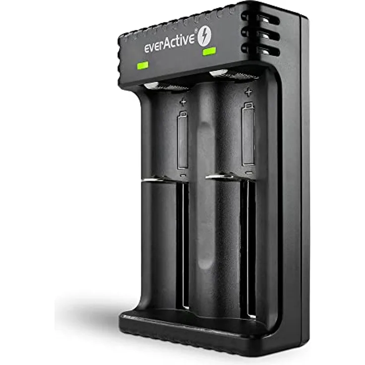 everActive Ladegerät für 2 Stück Li-Ionen-Akkus wie 18650, professionell, schnell, Micro USB, Modell: LC-200, Schwarz
