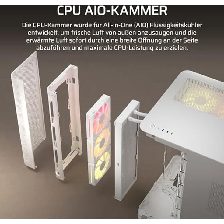Corsair AIR 5400 LX-R RGB LINK, Mid-Tower PC Gehäuse mit Sichtfenster, modularem Innenraum und bis zu 10 Lüftern, Weiss – Bild 5