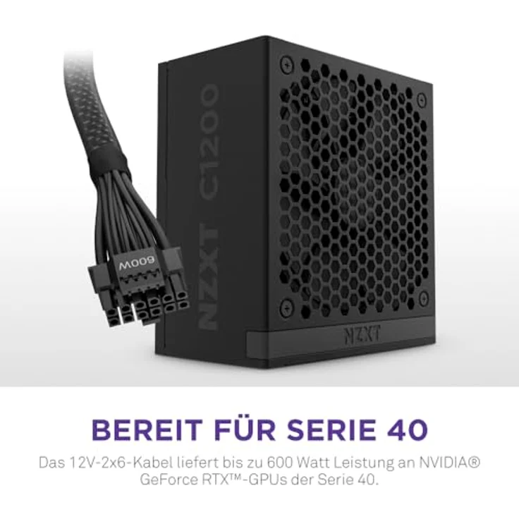 NZXT C1200 Gold ATX 3.1 - Vollständig modulares, geräuscharmes PC-Gaming-Netzteil - 1200 Watt - 80 PLUS Gold - 12V-2x6-Anschluss - Zero Fan-Modus - 100 % japanische Kondensatoren - Schwarz – Bild 4