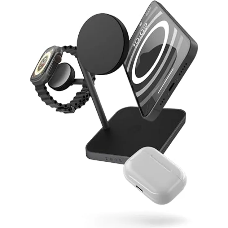 OtterBox Zens Office Wireless Charger 3, kabelloses 15 W Ladegerät für iPhone, Apple Watch und AirPods, MagSafe und Qi-kompatibel, inkl. 45-W-Netzadapter, Schwarz