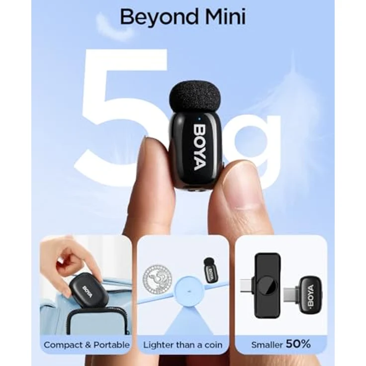 Boya Mini 2-02 (Black), drahtloses Mikrofonsystem mit 1x RX USB-C und 2x TX, ideal für Vlogging und Interviews – Bild 2