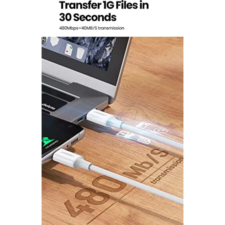 Ugreen USB-C Kabel US264, 2m, Schnellladung, Weiß, 40 MB/s Datenübertragung – Bild 7