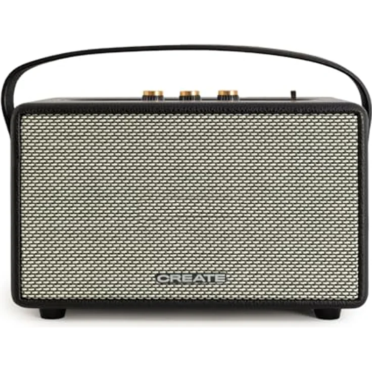 CREATE Retro Lautsprecher, Tragbarer Bluetooth-Speaker mit 40W Leistung, USB und AUX, Schwarz, bis zu 5 Stunden Betriebsdauer, Trageschlaufe – Bild 1