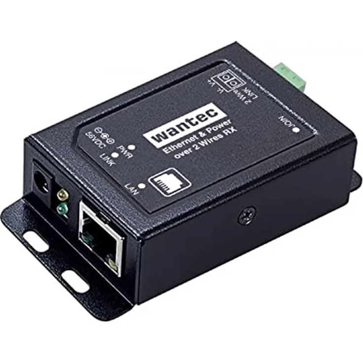 Wantec 2wIP 2-Draht Ethernet Adapter mit PoE - Schraubklemmen - Switchseite | Sender - inkl. Netzteil 65Watt