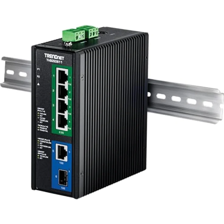 Trendnet TI-BG50611 V1.0R, Industrie Switch mit 6 Ports, 4 x 10/100/1000/2.5G (PoE++), robust, schwarz – Bild 5