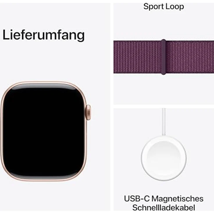 Apple Watch Series 10, 46 mm, GPS, Aluminiumgehäuse Roségold, Sport Loop Pflaume, One size – Bild 6