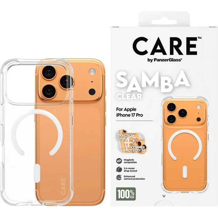 CARE by PanzerGlass Samba MagSafe Case für Apple iPhone 17 Pro, stoßfeste Handyhülle aus 100 % recyceltem TPU, Backcover, nahtlos MagSafe-kompatibel