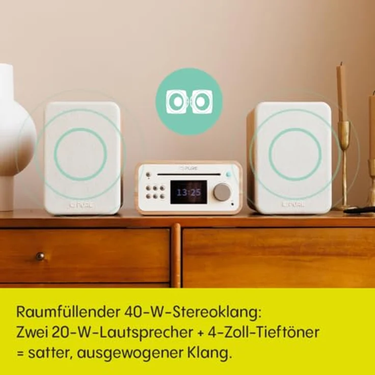 PURE Classic Stereo Mini, Kompaktanlage in Baumwolle Weiß mit DAB+/FM-Radio, CD-Player, Bluetooth 5.3 und 40 Watt Lautsprechern – Bild 2