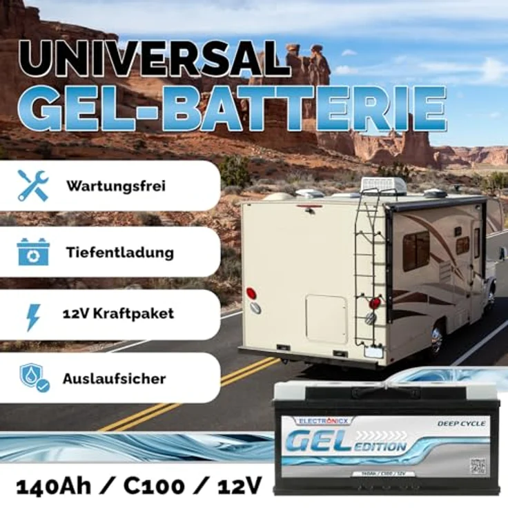 Electronicx Gel Batterie 140 AH 12V, wartungsfreie Solarbatterie für Wohnmobil und Boot, stoßfest und langlebig – Bild 2