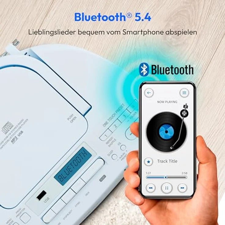 MEDION DRX-1 Plus Boombox, tragbares DAB+/UKW Radio mit Bluetooth, CD-Player, MP3, Kassette, Stereo Sound System, Netz & Batterie, blau – Bild 3
