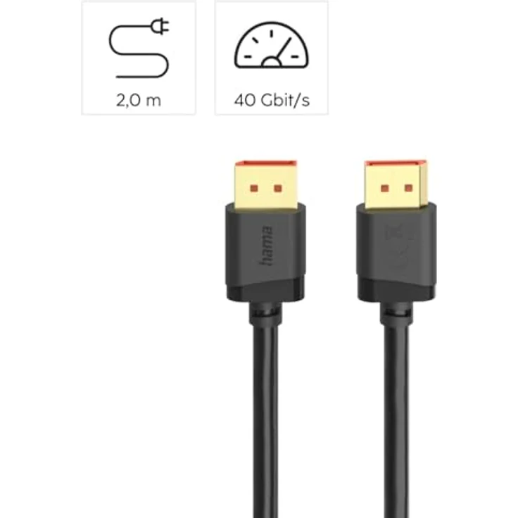 HAMA 202010 DisplayPort-Kabel, Schwarz, 8K Ultra-HD, 40 Gbit/s, doppelte Abschirmung, optimierter Knickschutz – Bild 3