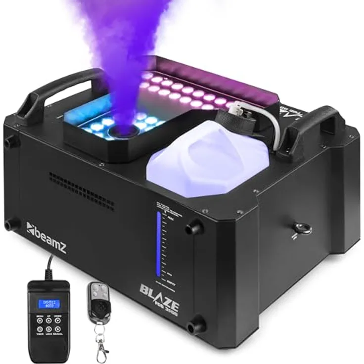 BeamZ Nebelmaschine BLAZE3500, professionelle Nebelmaschine mit RGBA-LEDs, vertical und horizontal einsetzbar, integriertes LCD-Display, hochwertige Heizelemente, reduzierte Nebelausgabe und Spritzschutz